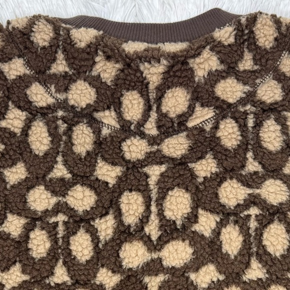 Coach Signature Logo Sherpa Fleece Pullover Sweatshirt Brown Tan Women’s S - Picture 6 of 8